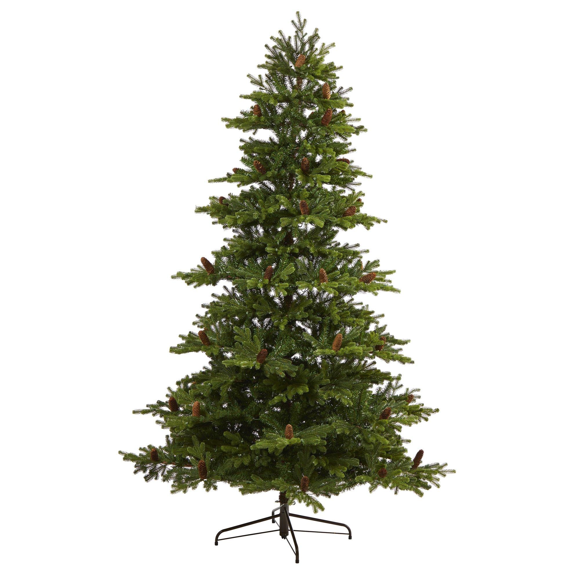 7.5’ Yukon Mountain Fir Artificial Christmas Tree with 600 Clear Lights, Pine Cones and 1740 Bendable Branches