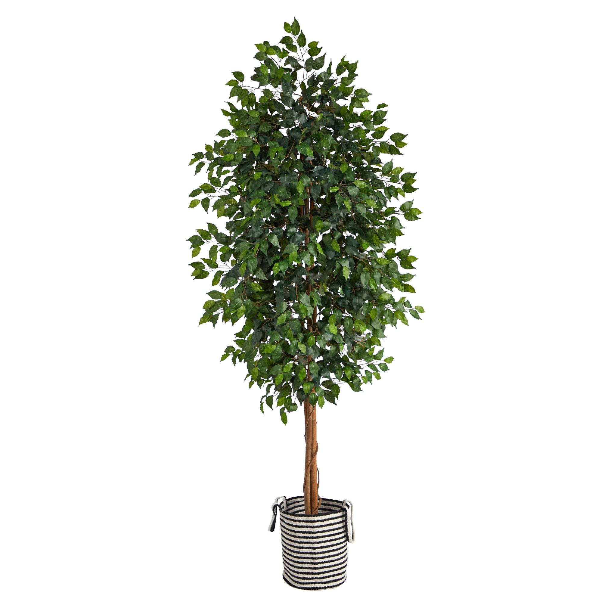 8’ Ficus Artificial Tree in Handmade Black and White Natural Jute and Cotton Planter