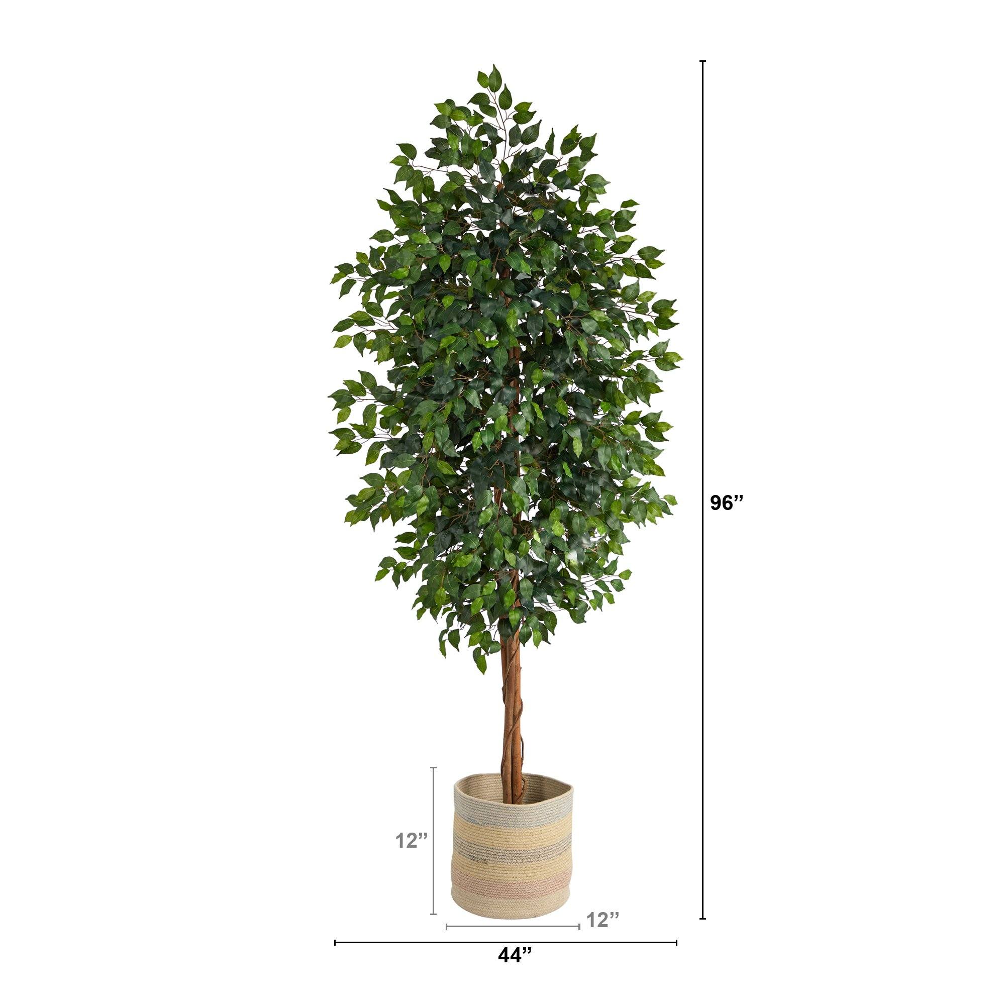 8’ Ficus Artificial Tree with Handmade Natural Cotton Multicolored Woven Planter
