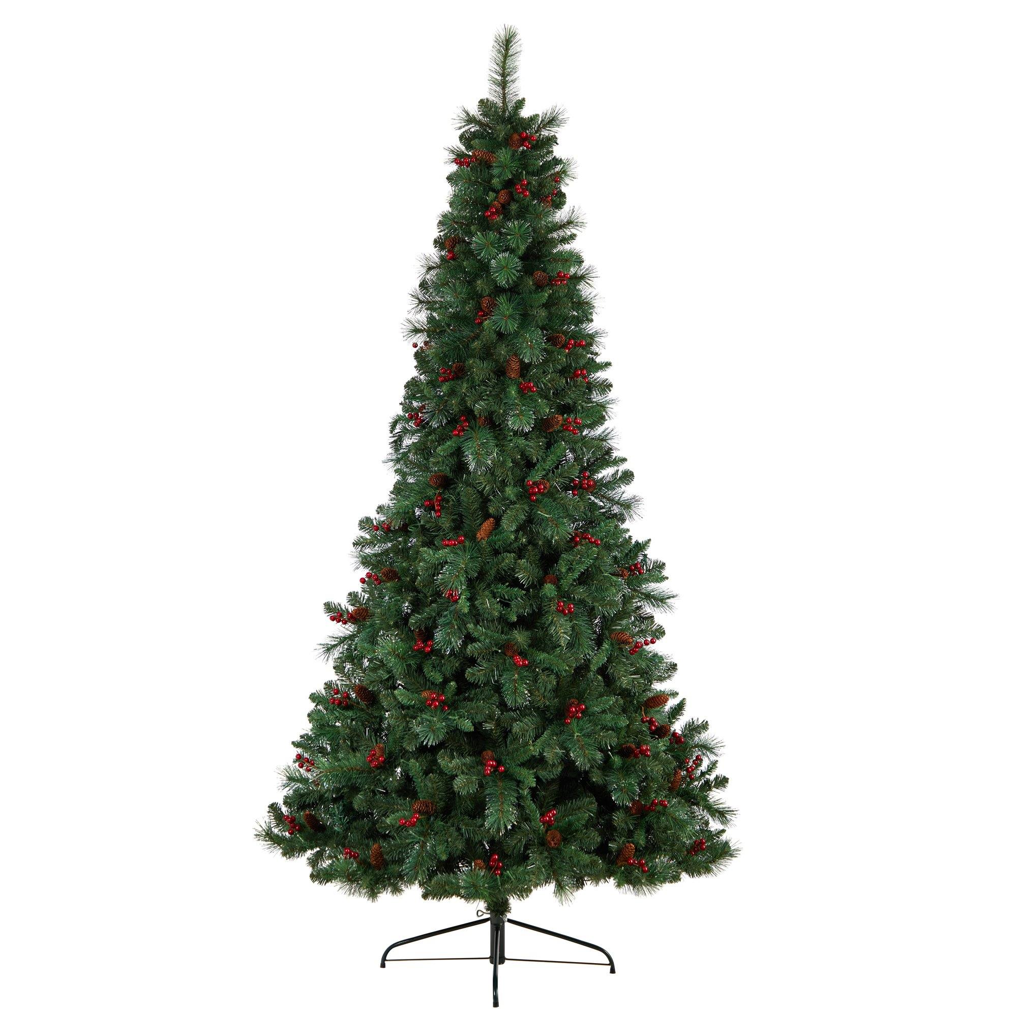 8’ Flat Back Montreal Mountain Artificial Christmas Tree with Pine Cones and Berries