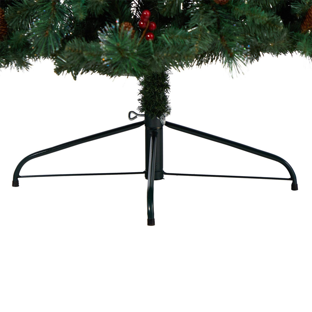 8’ Flat Back Montreal Mountain Artificial Christmas Tree with Pine Cones and Berries