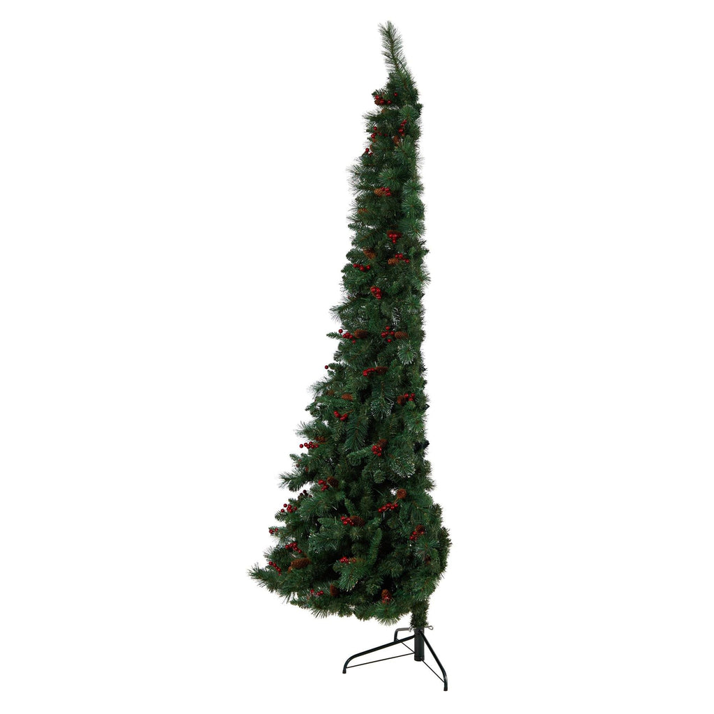 8’ Flat Back Montreal Mountain Artificial Christmas Tree with Pine Cones and Berries