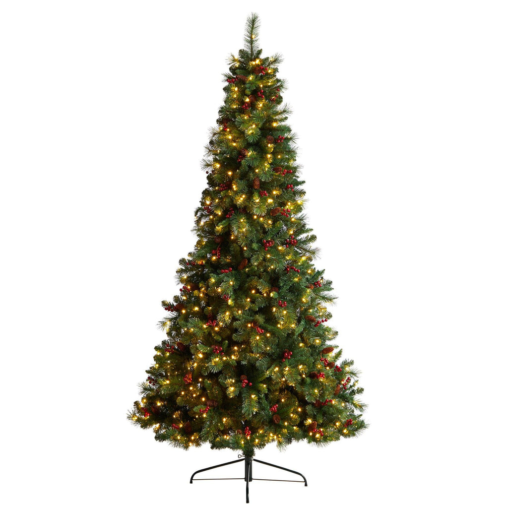 8’ Flat Back Montreal Mountain Artificial Christmas Tree with Pine Cones and Berries