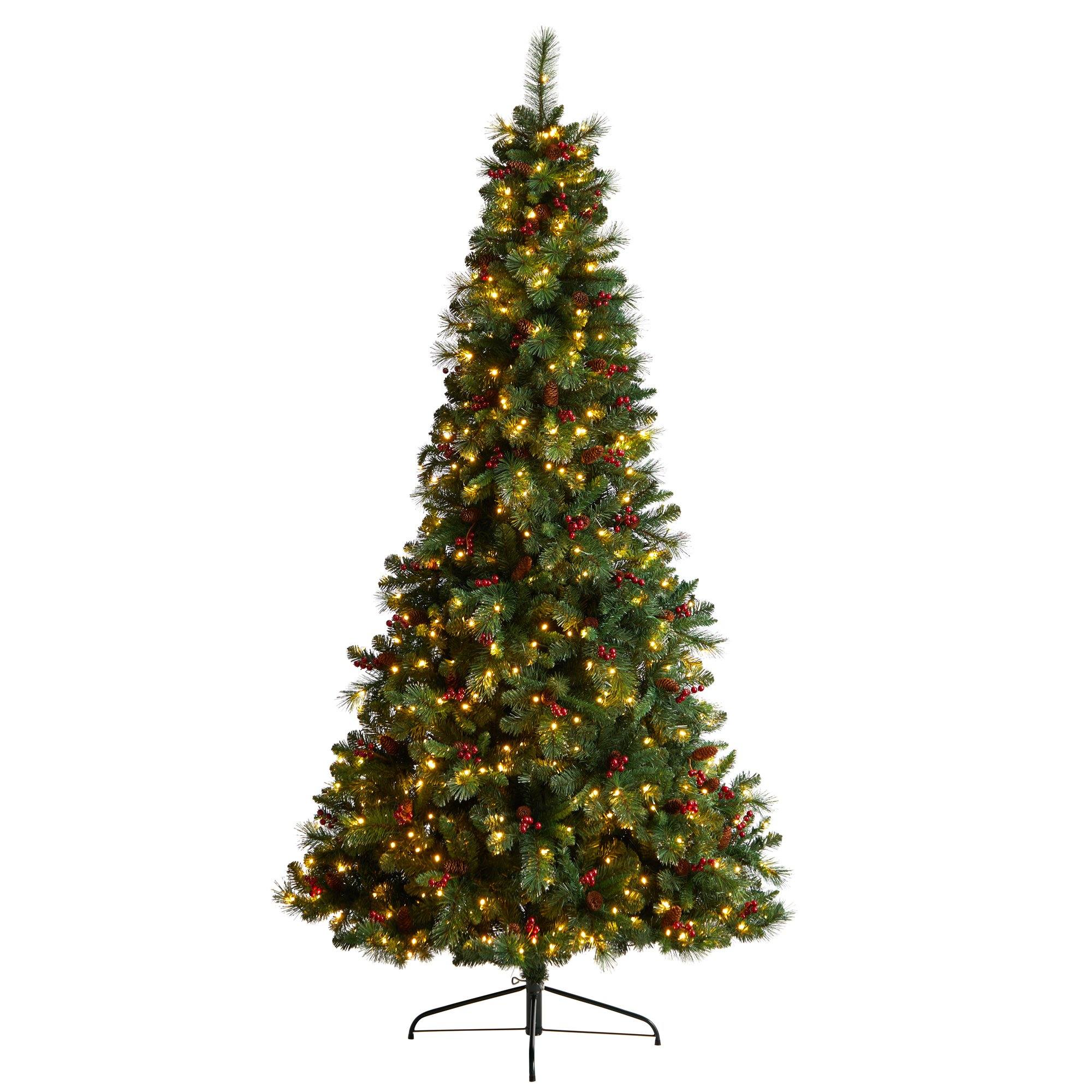 8’ Flat Back Montreal Mountain Artificial Christmas Tree with Pine Cones and Berries