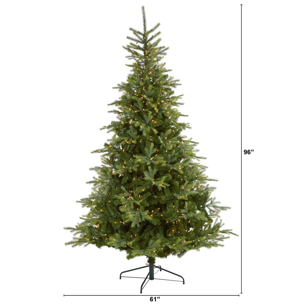 8’ North Carolina Spruce Artificial Christmas Tree with 650 Clear Lights and 1303 Bendable Branches