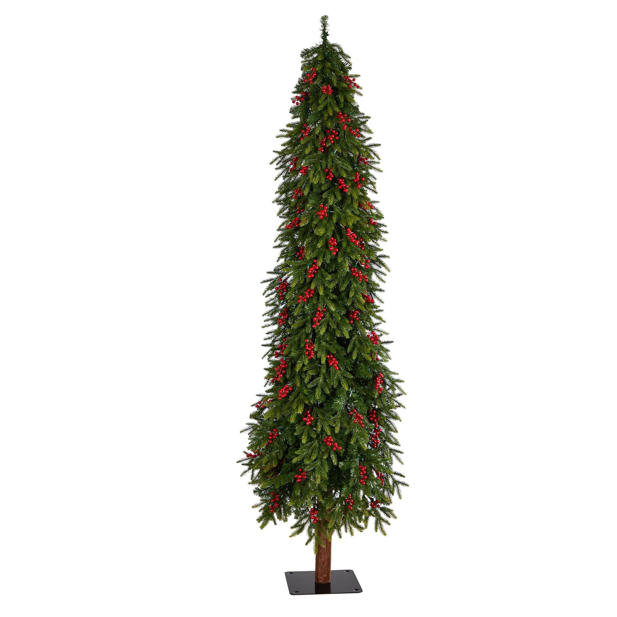 8' Victoria Fir Artificial Christmas Tree with 350 Multi-Color (Multifunction) LED Lights, Berries and 667 Branches