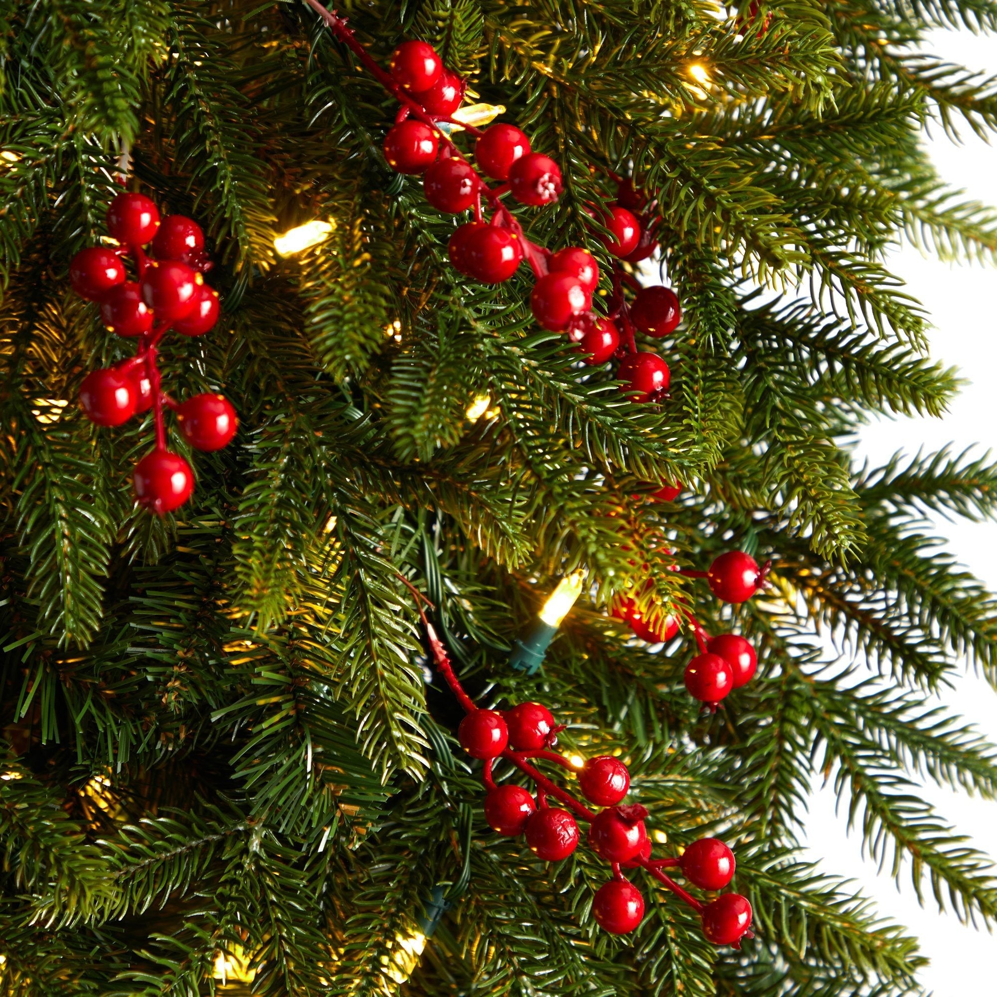 8' Victoria Fir Artificial Christmas Tree with 350 Multi-Color (Multifunction) LED Lights, Berries and 667 Branches