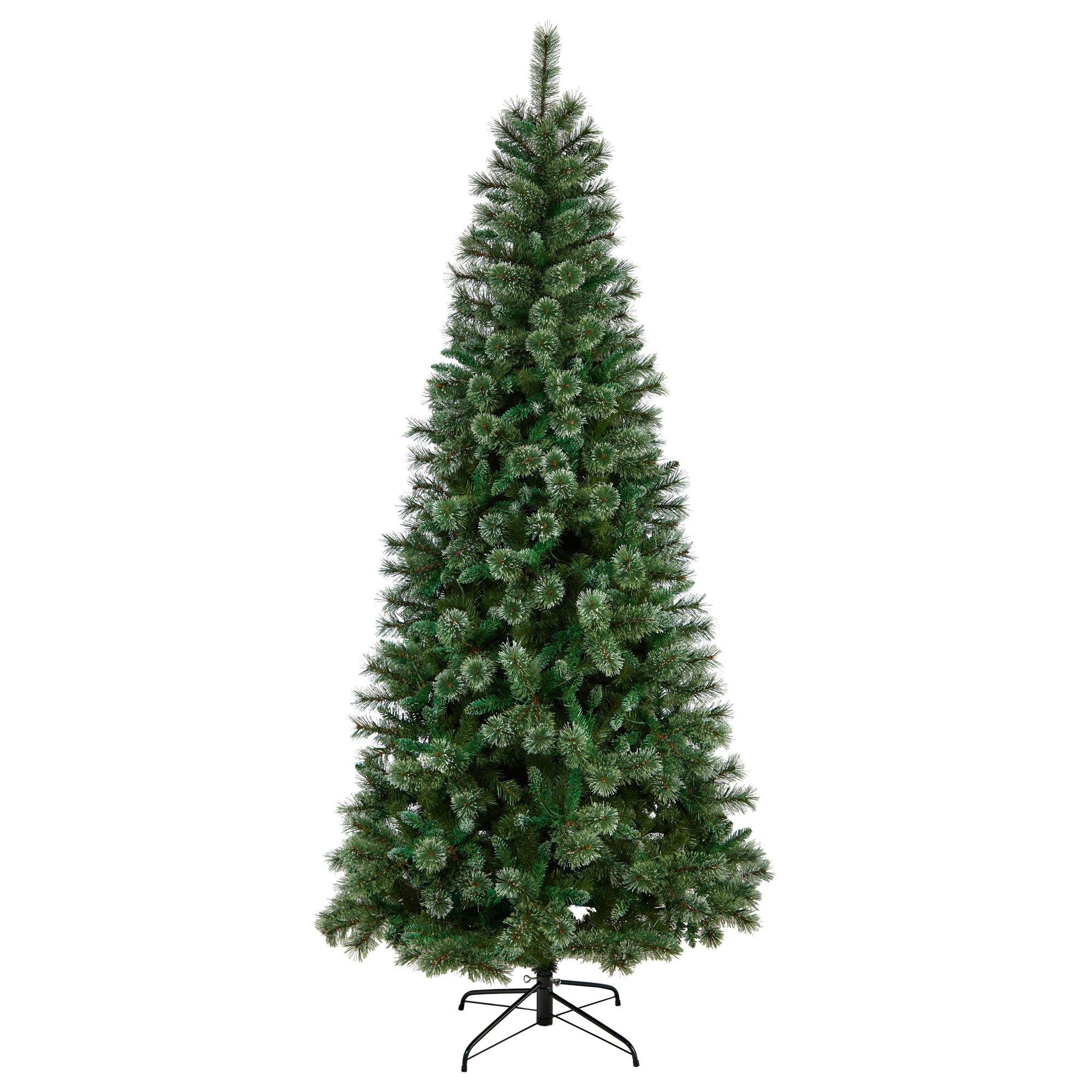 8’ Wisconsin Slim Snow Tip Pine Christmas Tree with 600 Clear LED Lights and 908 Bendable Branches