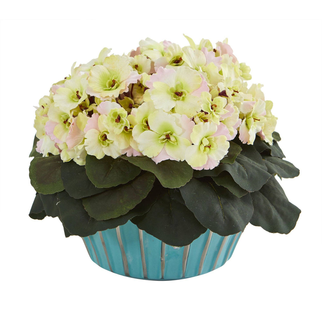 9” African Violet Artificial Plant in Turquoise Vase