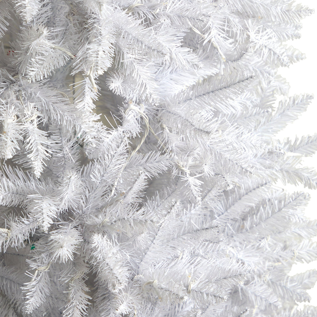 9’ Slim White Artificial Christmas Tree with 600 Warm White LED Lights and 1860 Bendable Branches