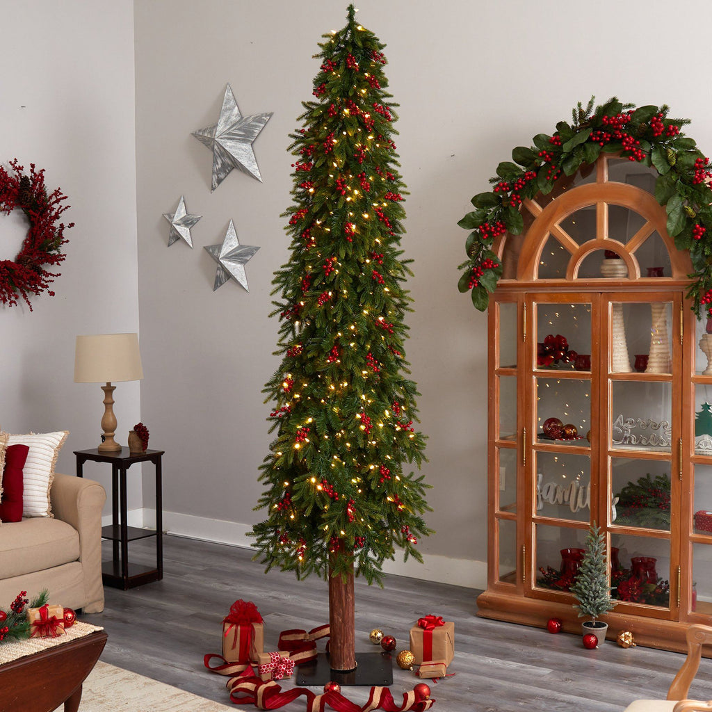 9' Victoria Fir Artificial Christmas Tree with 400 Multi-Color (Multifunction) LED Lights, Berries and 781 Branches