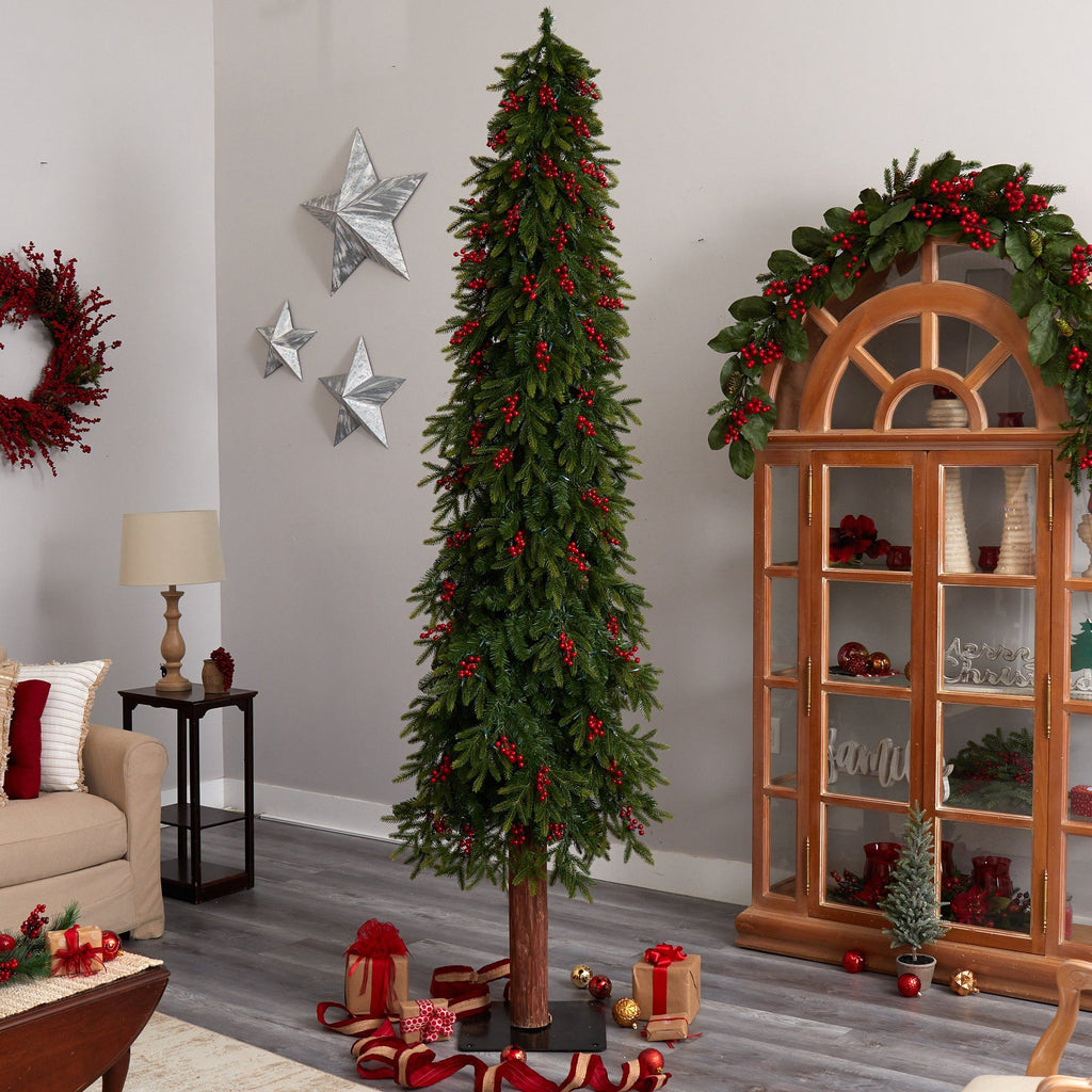 9' Victoria Fir Artificial Christmas Tree with 400 Multi-Color (Multifunction) LED Lights, Berries and 781 Branches