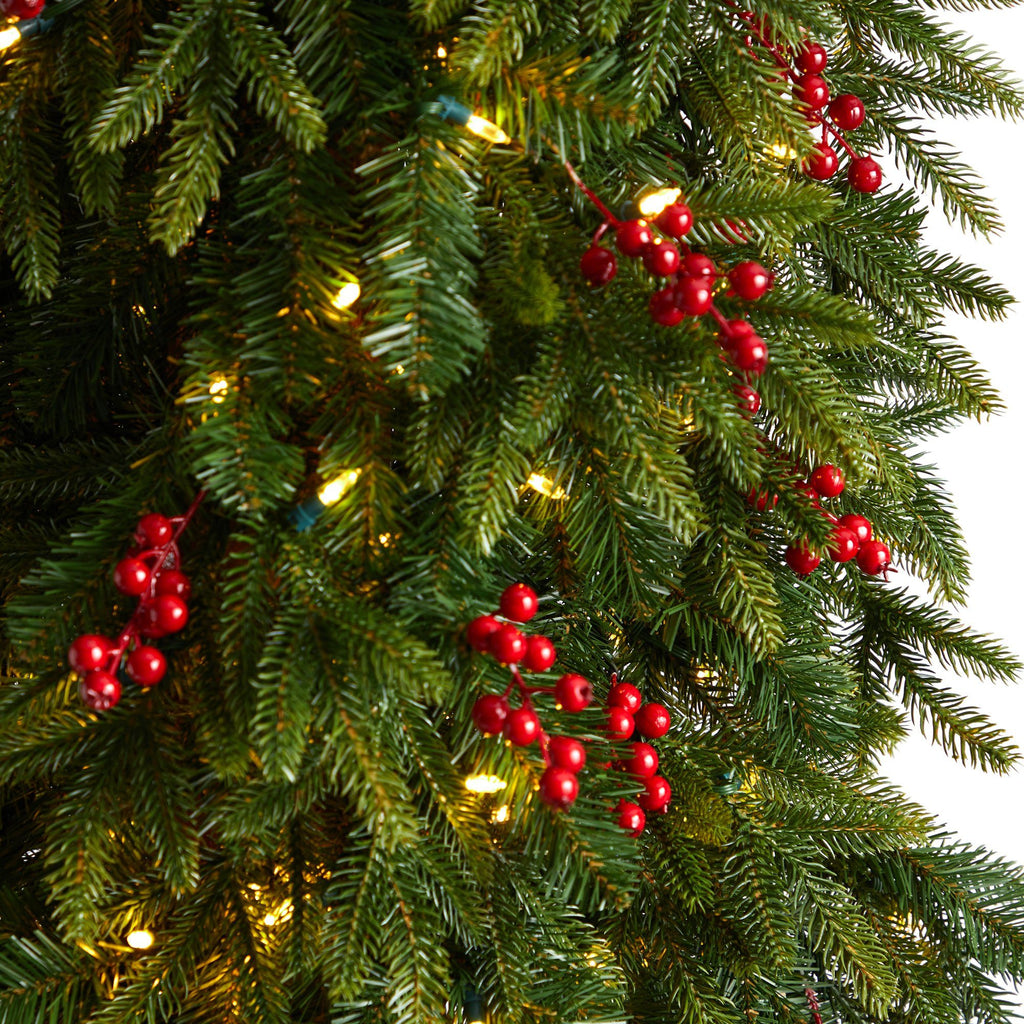 9' Victoria Fir Artificial Christmas Tree with 400 Multi-Color (Multifunction) LED Lights, Berries and 781 Branches