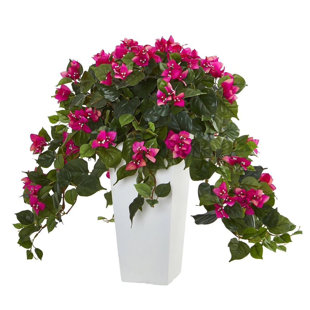 23" Bougainvillea Artificial Plant in White Tower Planter"