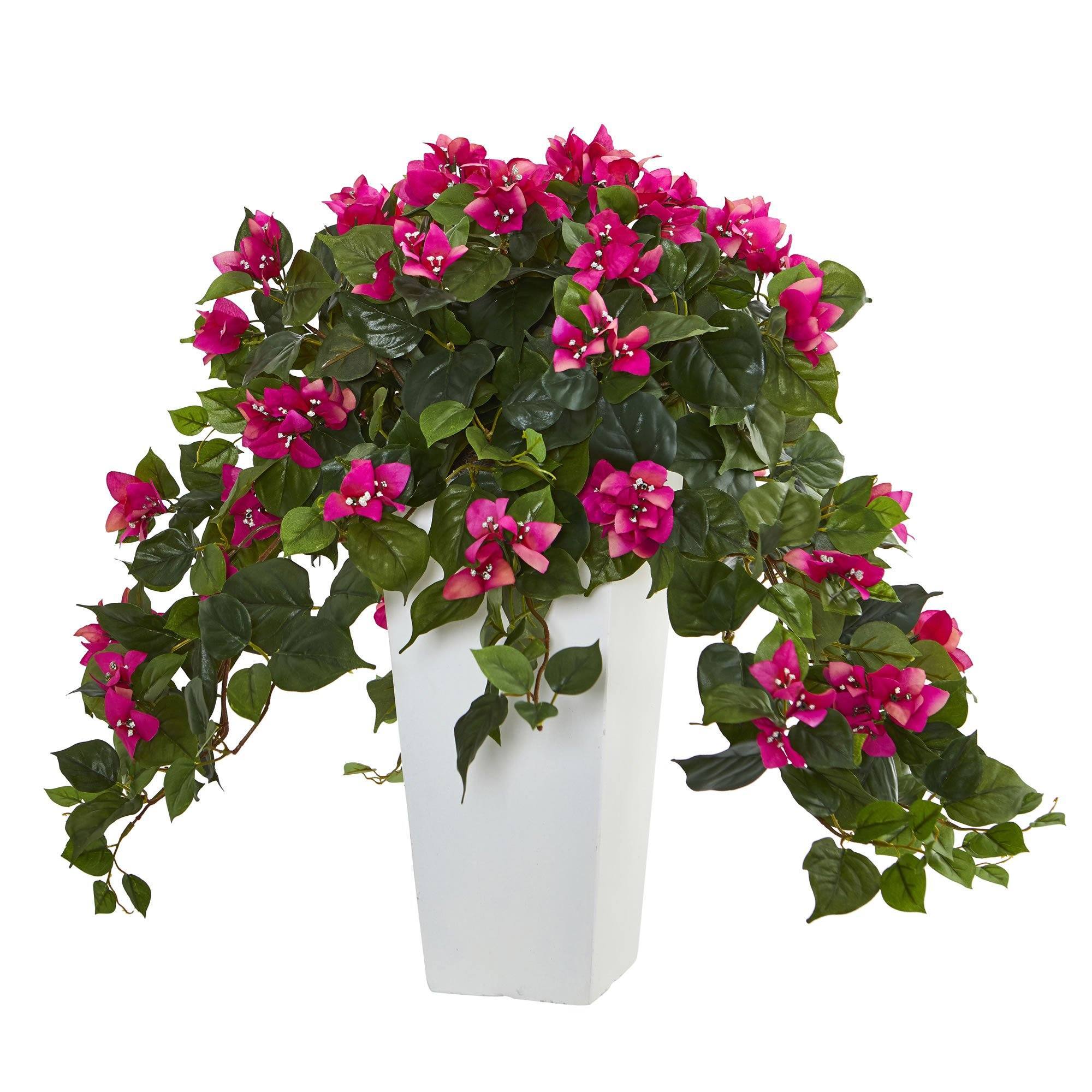 23" Bougainvillea Artificial Plant in White Tower Planter"
