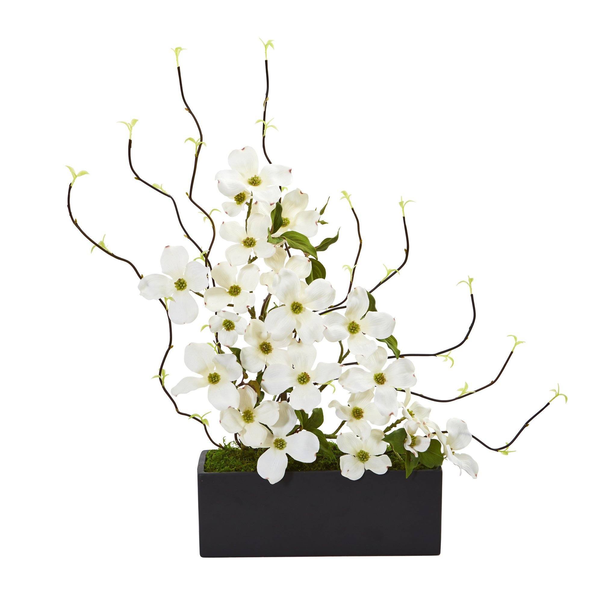 Dogwood and Willow Artificial Arrangement in Black Vase