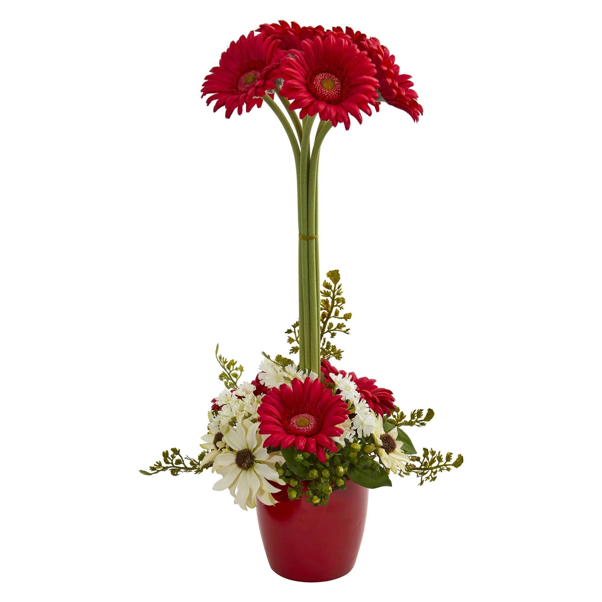 Gerber Daisy Artificial Arrangement in Ceramic Vase