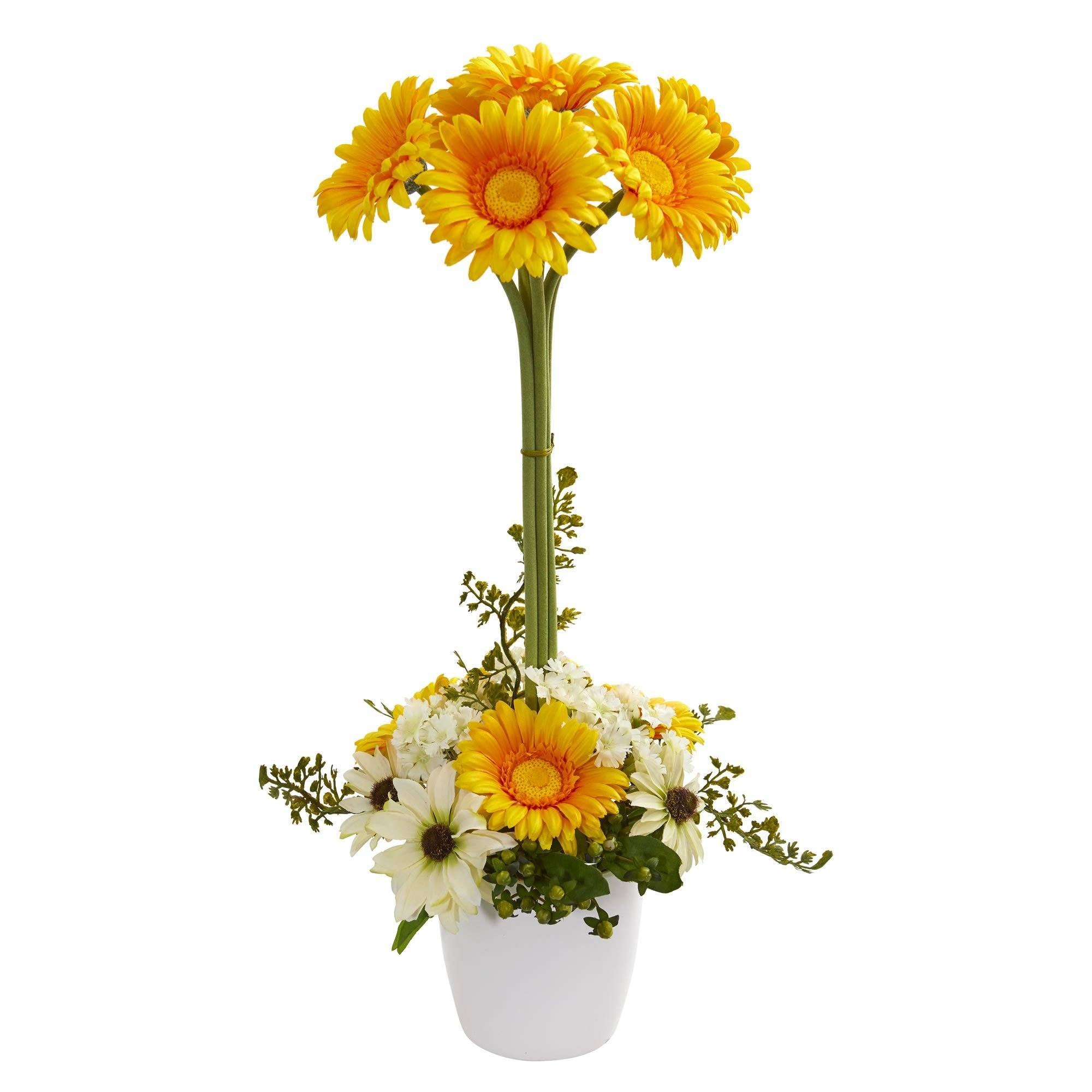 Gerber Daisy Artificial Arrangement in Ceramic Vase