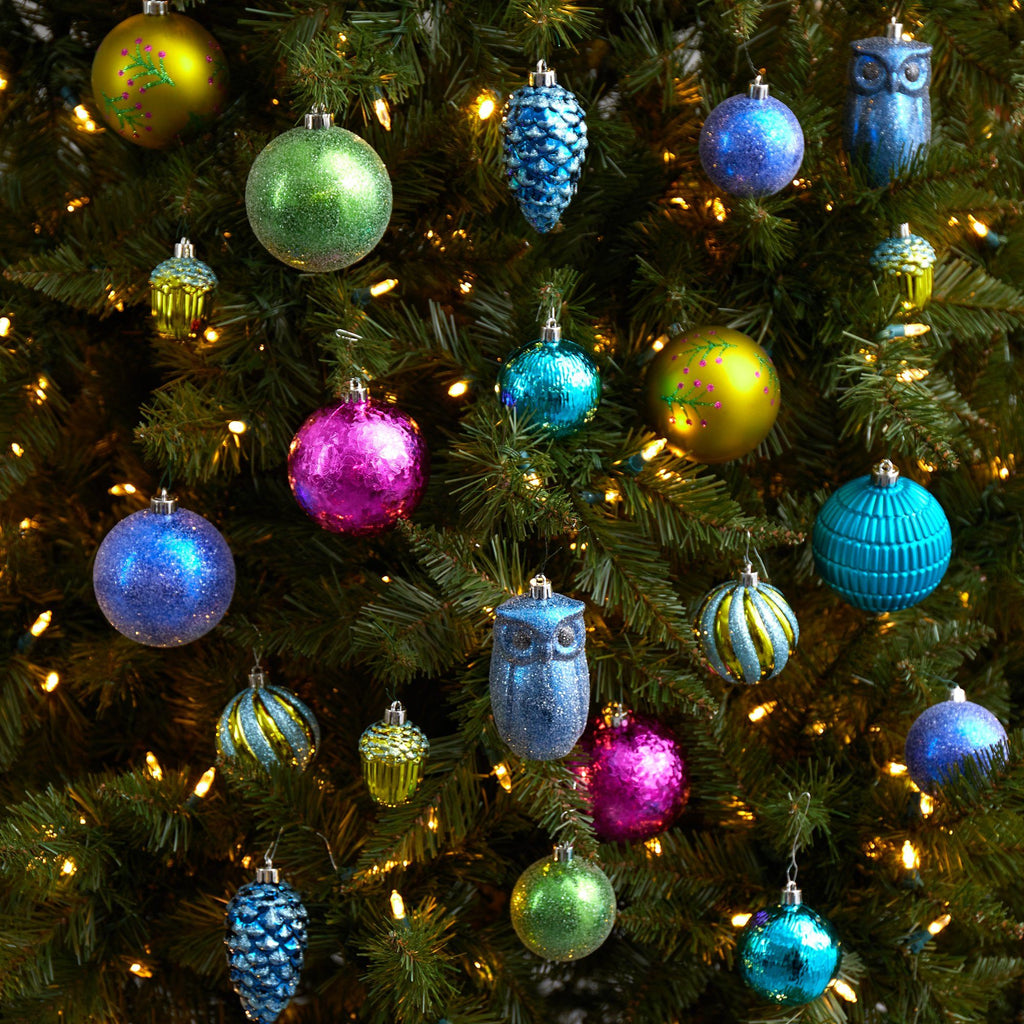 Holiday Deluxe Shatterproof, 50 Count Christmas Tree Ornament Box Set, Re-Useable Container