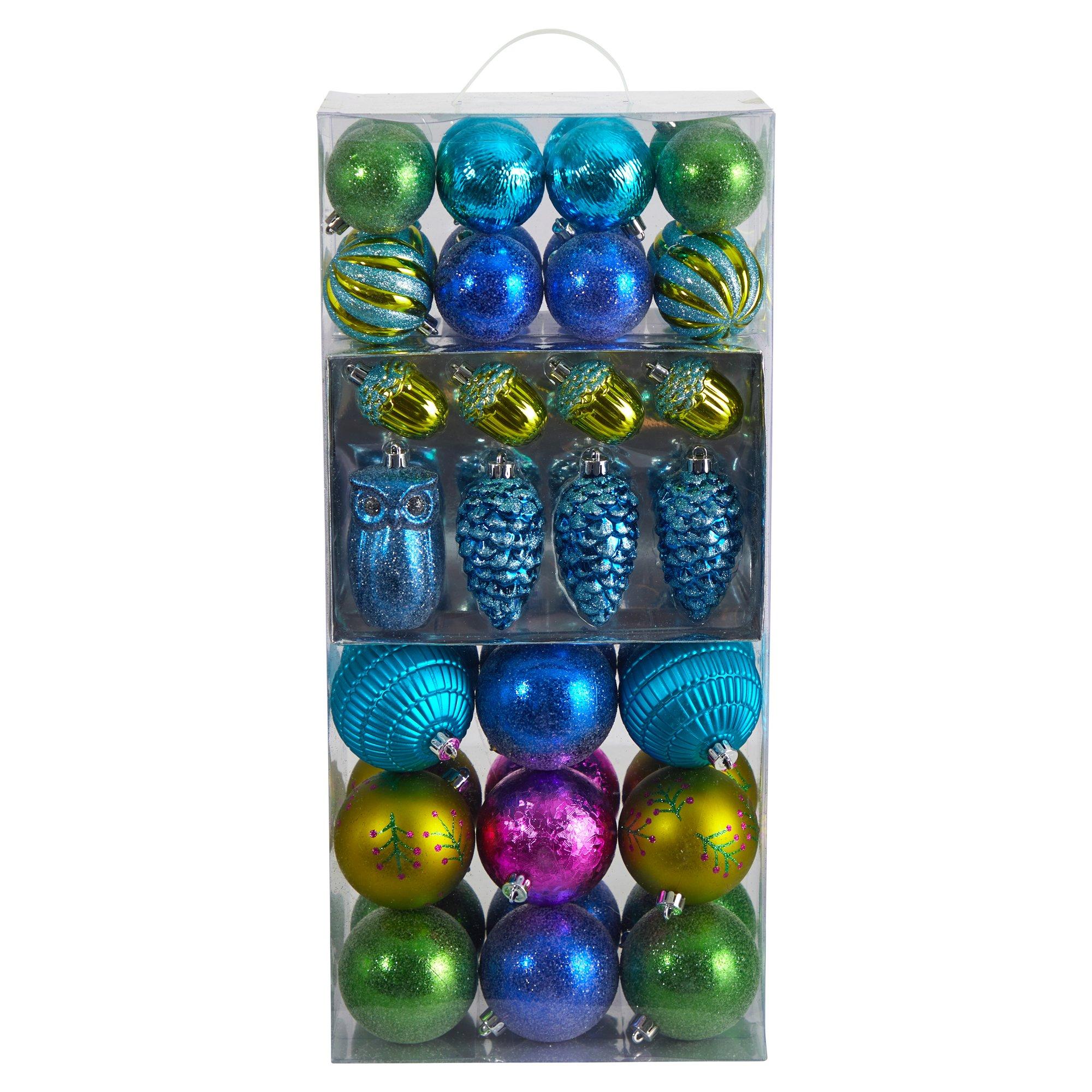Holiday Deluxe Shatterproof, 50 Count Christmas Tree Ornament Box Set, Re-Useable Container