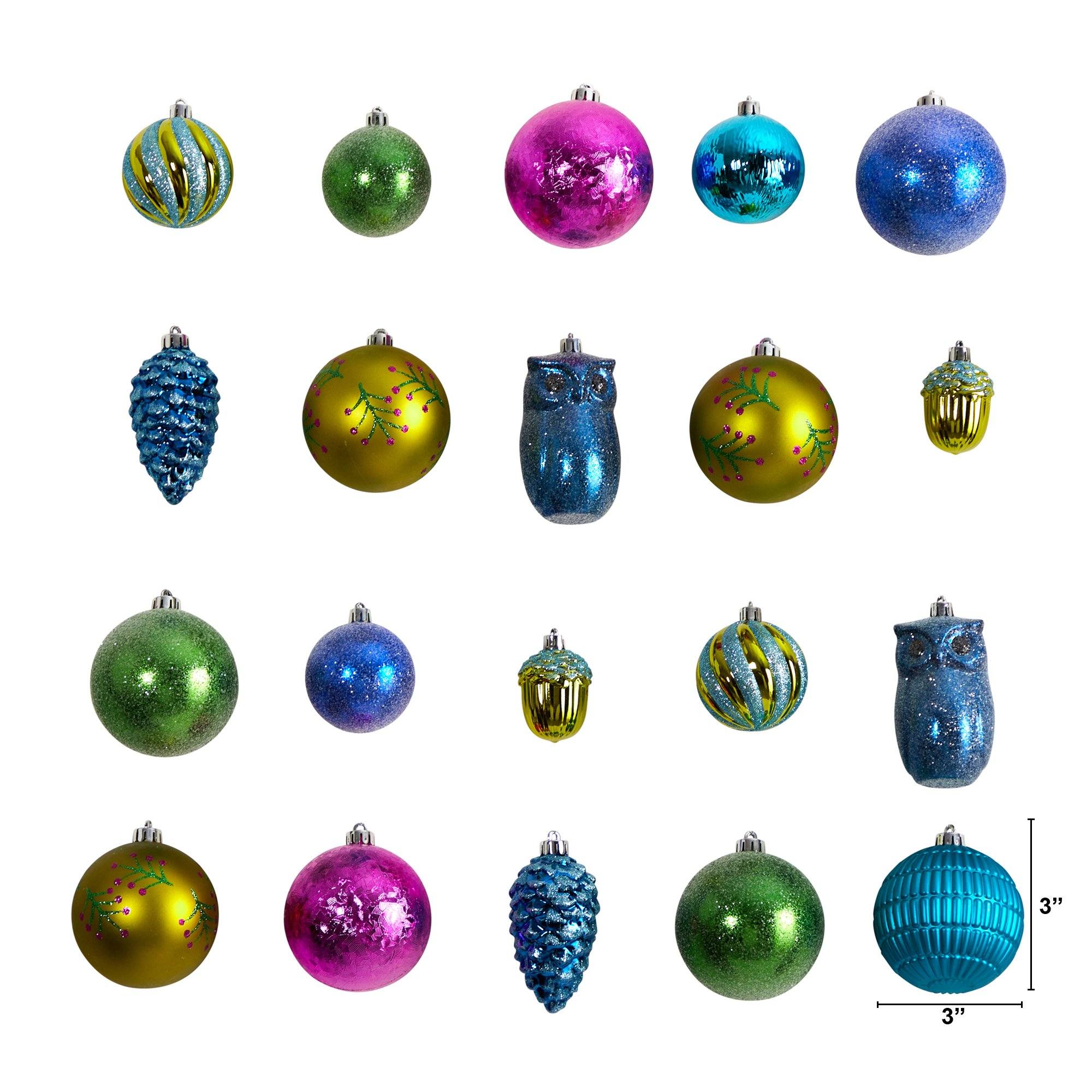 Holiday Deluxe Shatterproof, 50 Count Christmas Tree Ornament Box Set, Re-Useable Container