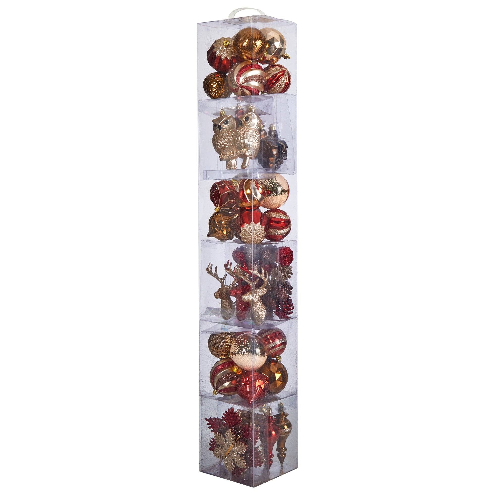 Holiday Deluxe Shatterproof, 52 Count Christmas Tree Ornament Box Set, Re-Useable Container