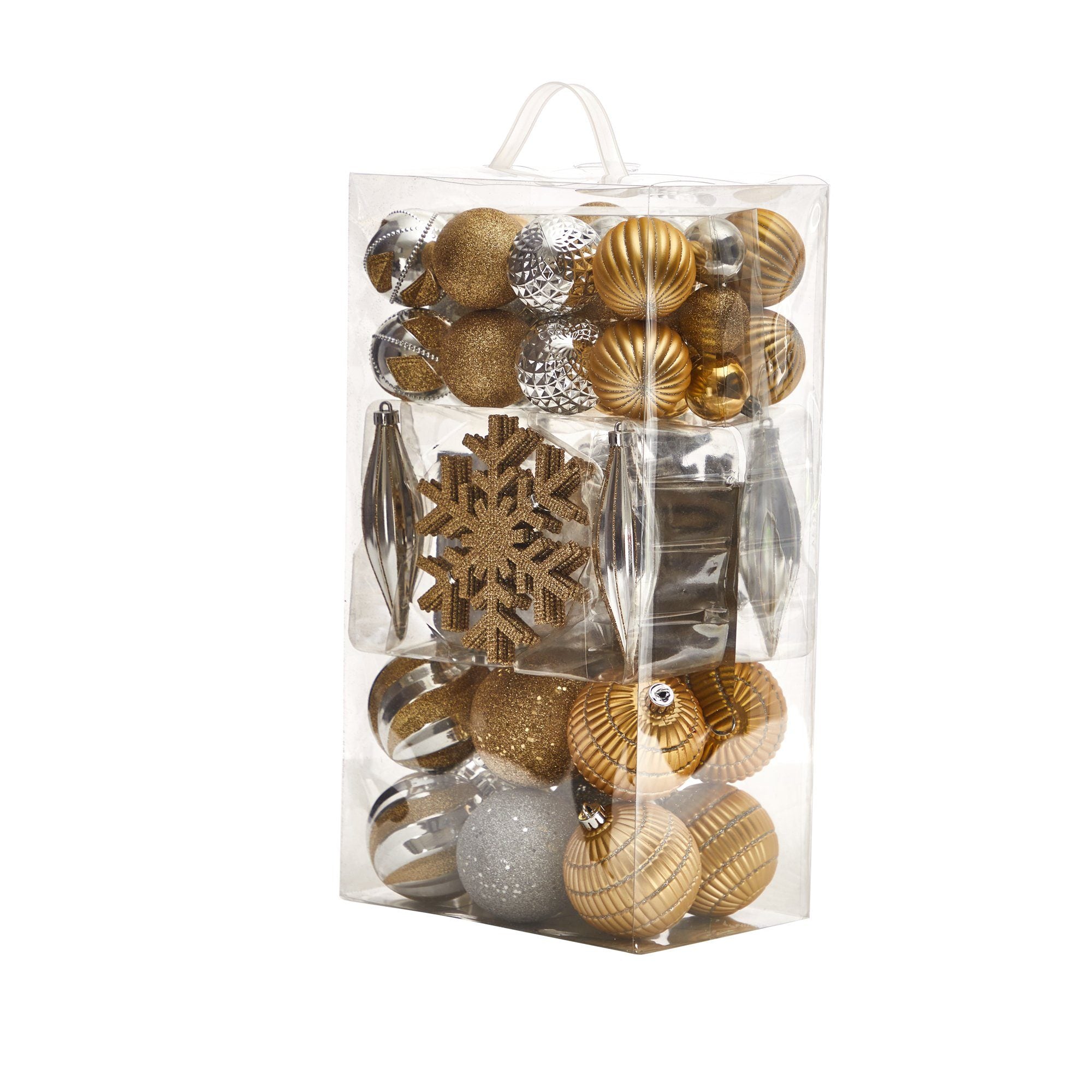 Holiday Deluxe Shatterproof, 60 Count Christmas Tree Ornament Box Set, Re-Useable Container