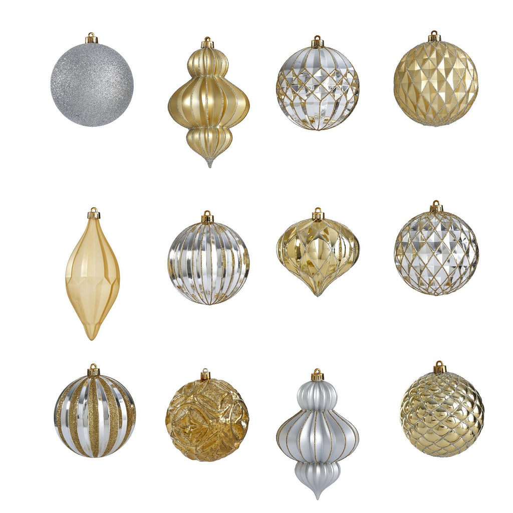 Holiday Lux Shatterproof, 12 Count Christmas Tree Ornament Set, 100mm with Re-Useable Box
