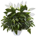 Mixed Spathifyllum Artificial Plant in White Vase