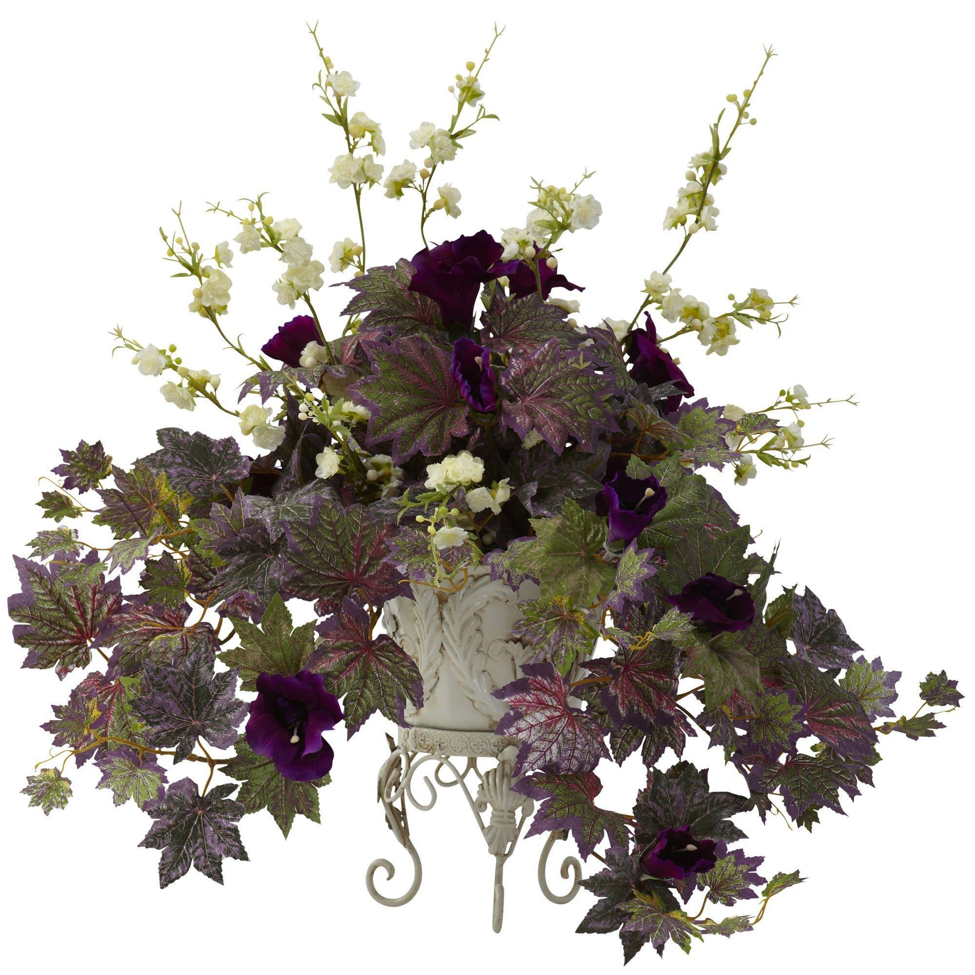 Morning Glory & Cherry Blossoms w/Metal Planter