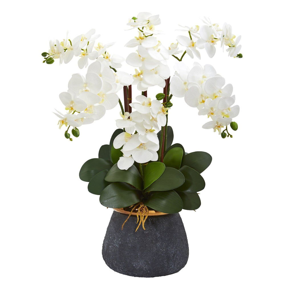 Phalaenopsis Orchid Artificial Arrangement in Stoneware Vase