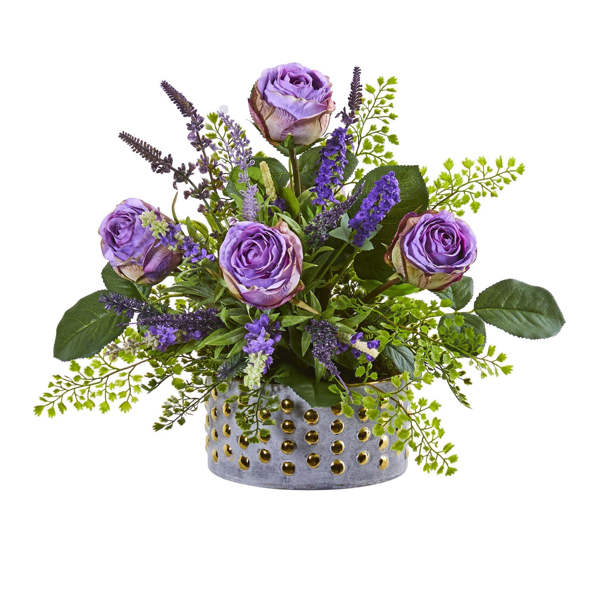 Rose and Lavender Artificial Arrangement in Designer Vase