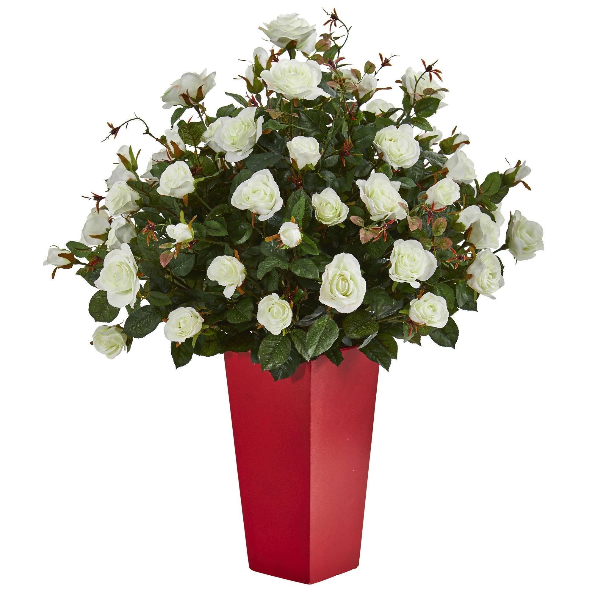 Rose Bush Artificial Plant in Red Planter