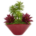 Succulent Garden Artificial Plant in Burgundy Vase