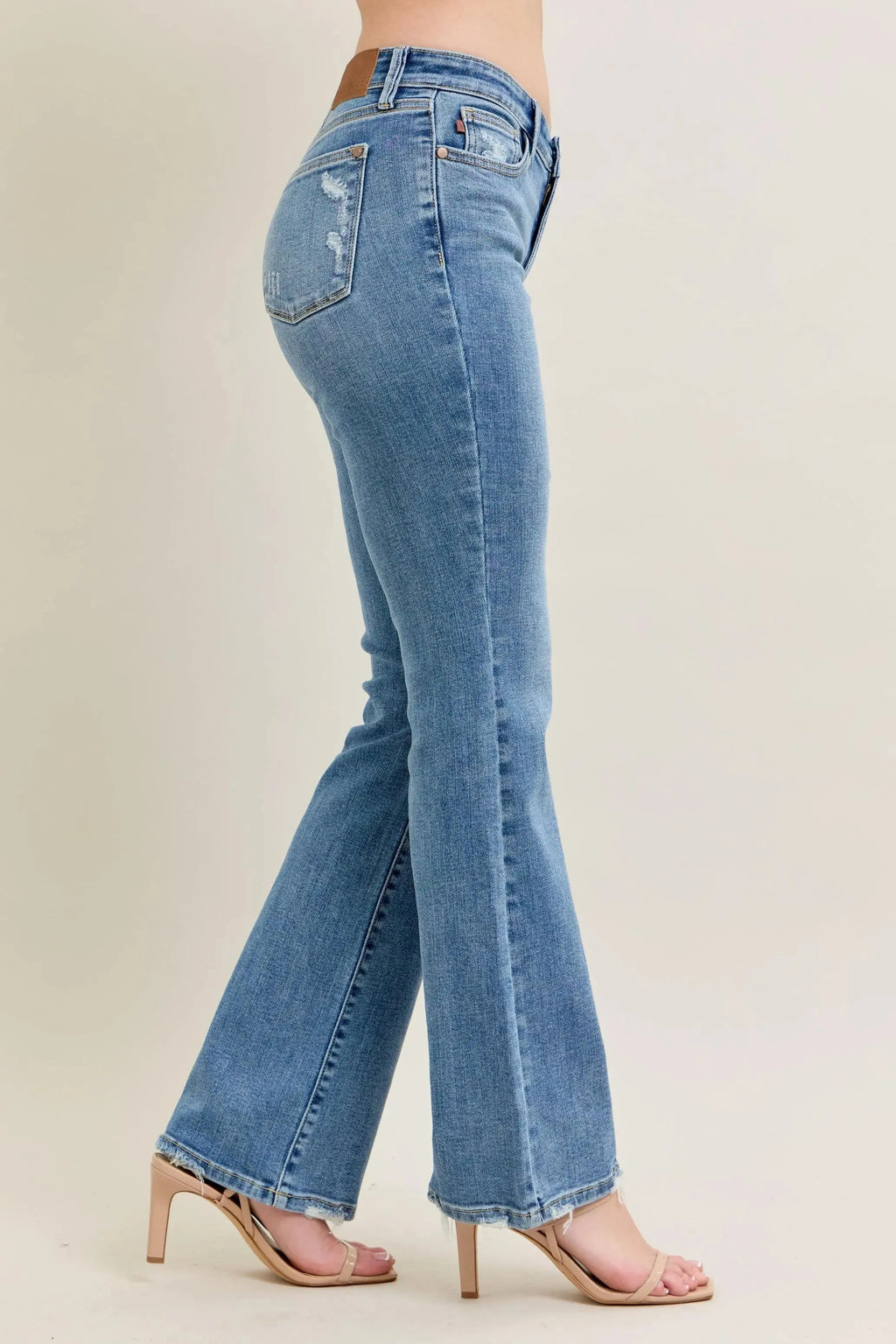 Full Size Mid Rise Wash Destroy Hem Bootcut Judy Blue Jeans