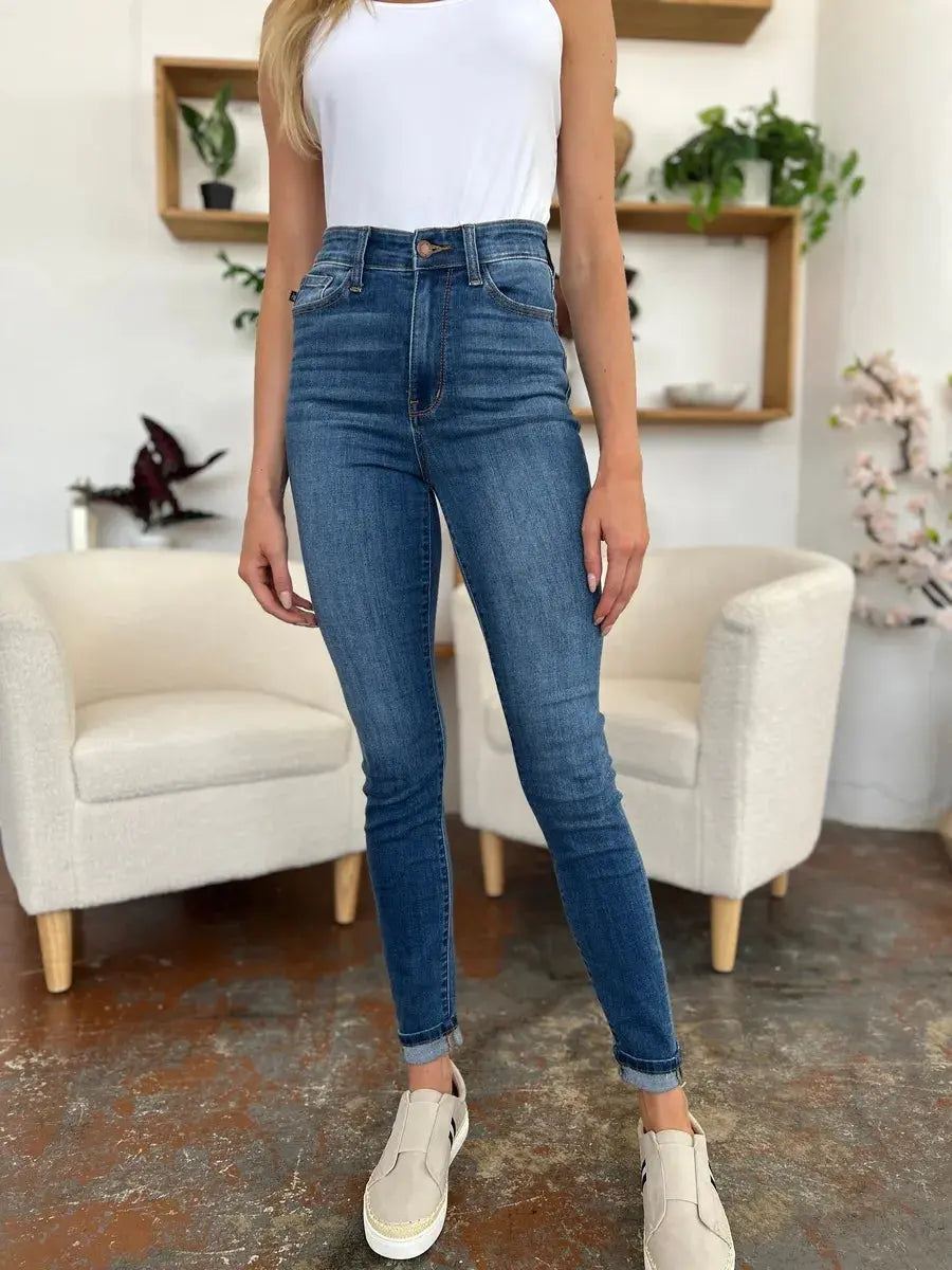 Full Size/Plus Size Cuffed Hem Skinny Judy Blue Jeans