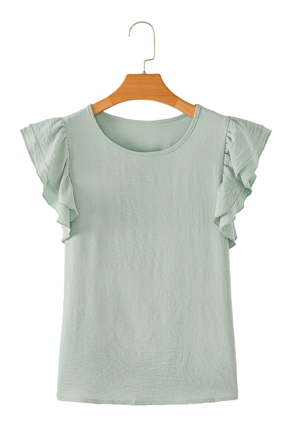 Aqua Ruffle Sleeve Blouse - Clearly Aqua Solid Color Crinkled Top