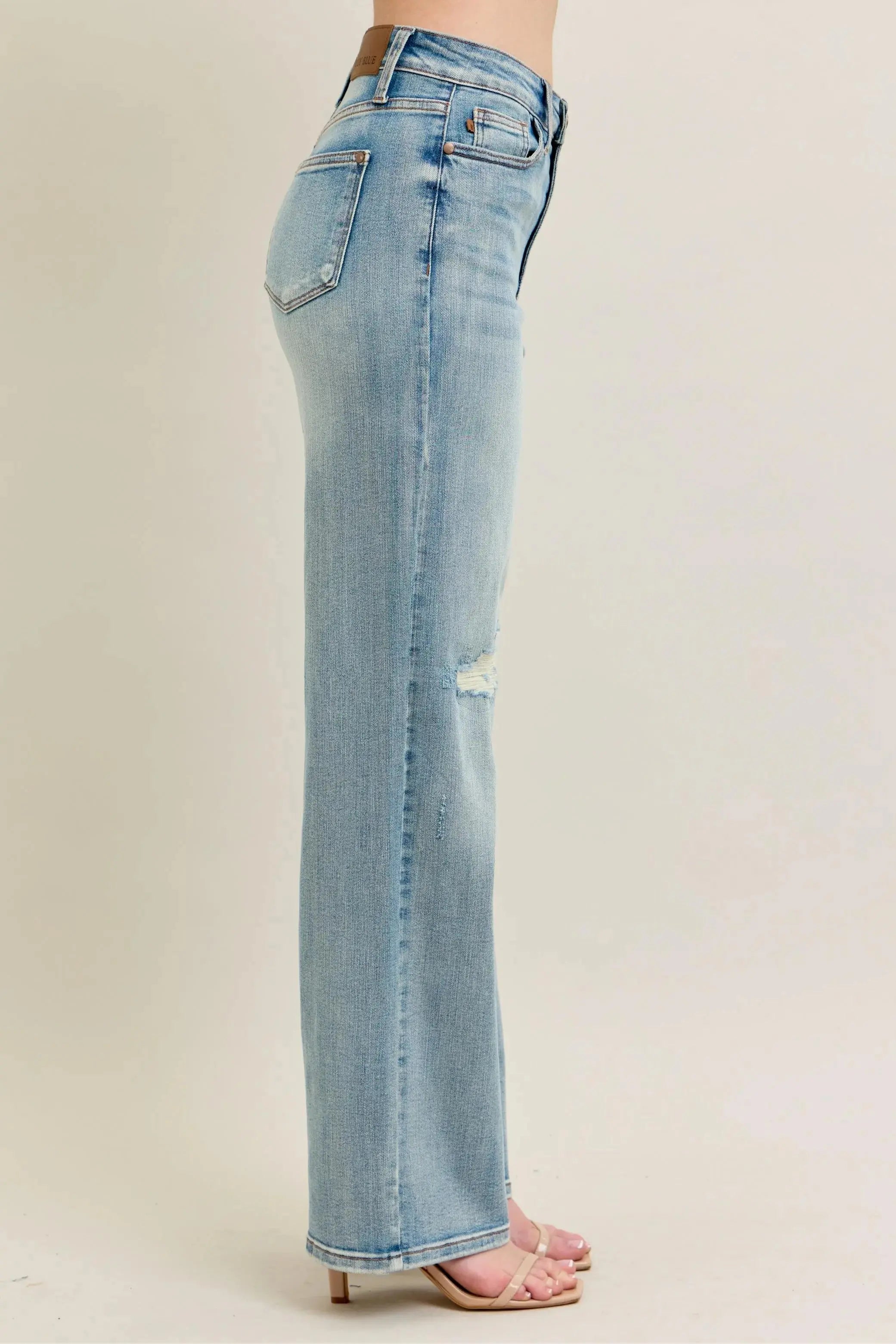 Judy Blue Jeans -Plus Size High Waist Destroy & Knee Patch Straight Leg