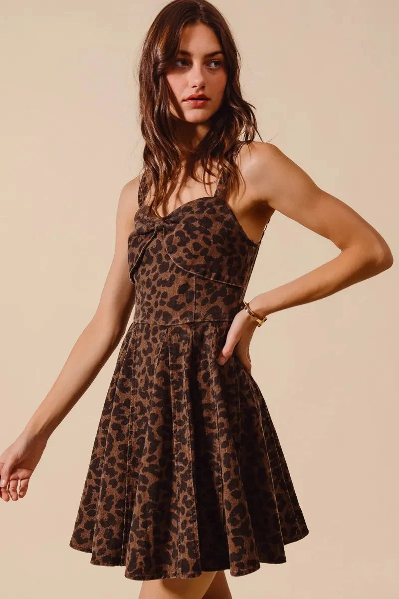 SO ME Mineral Washed Leopard Flare Cami Dress