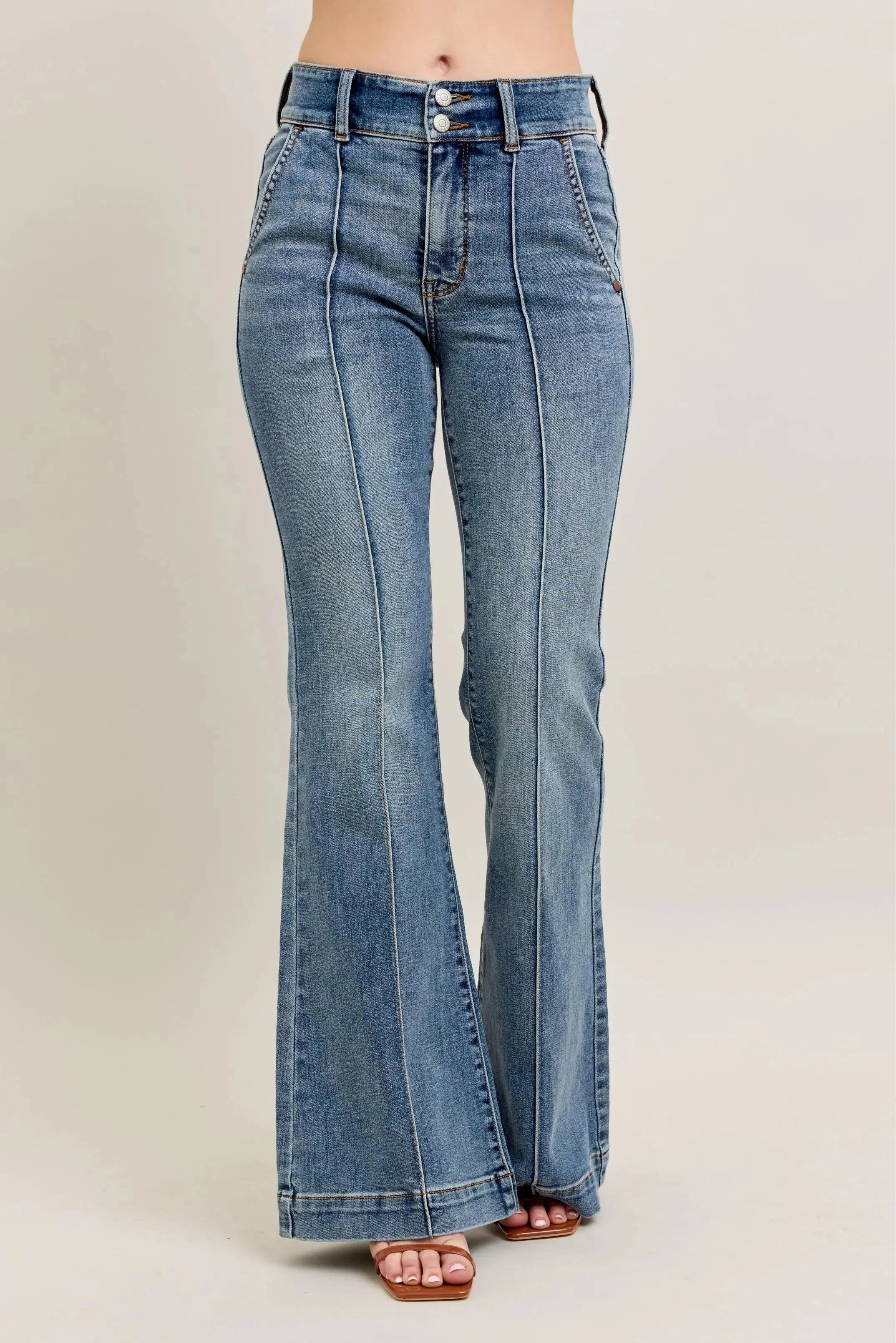 Plus Size High-Waist Flare Denim Judy Blue Jeans with Front Seam Detail