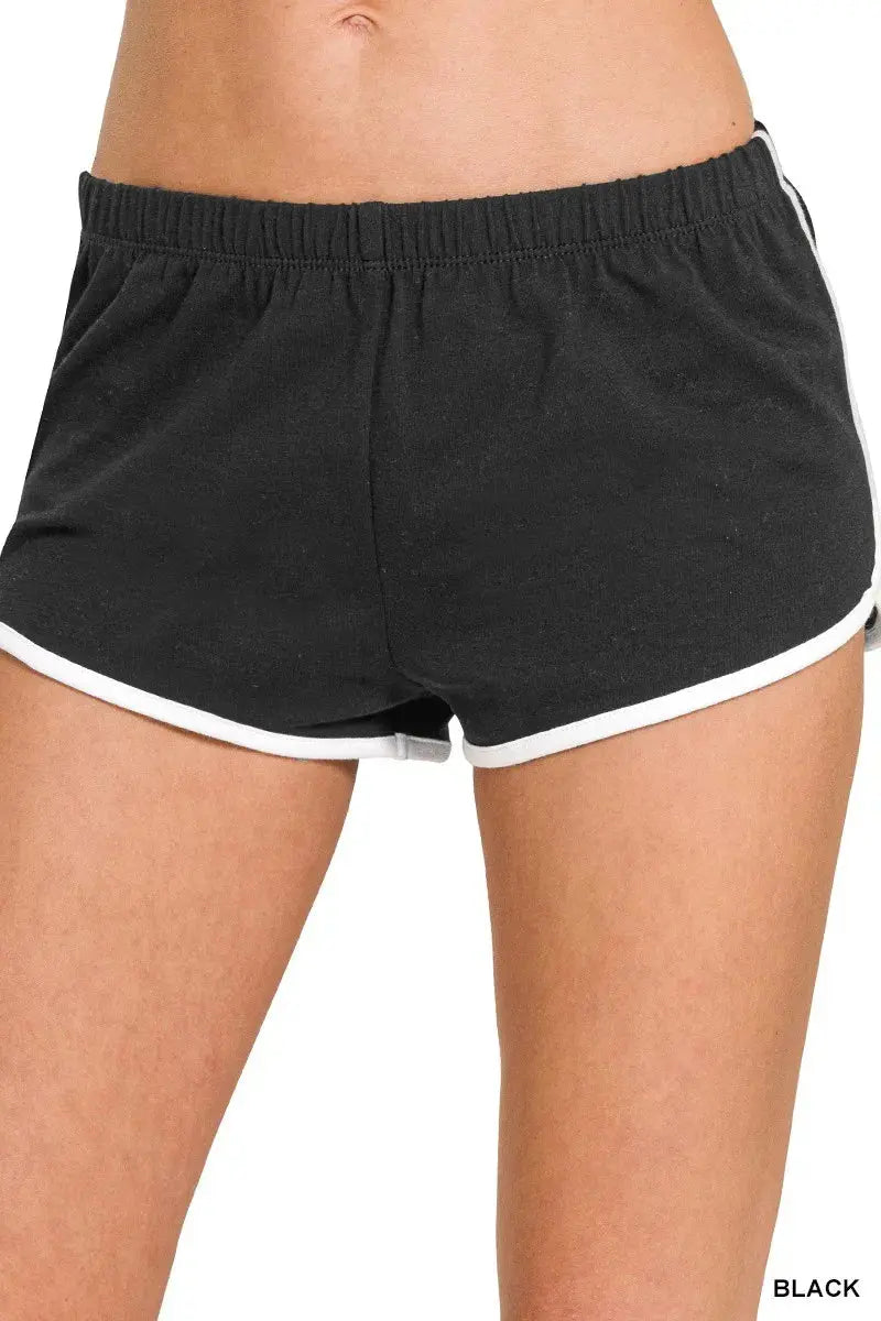 Zenana Elastic Waist Cotton Dolphin Hem Shorts in Black