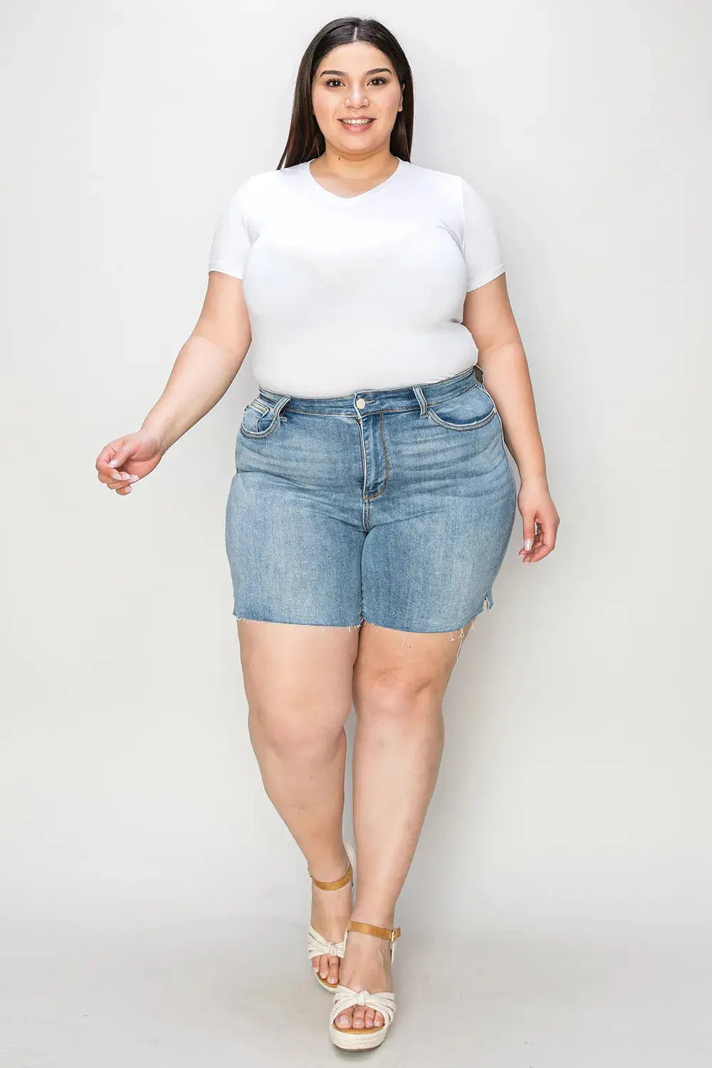 Judy Blue Jeans - Full Size High Waist Raw Hem Denim Shorts