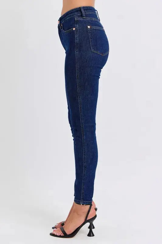 Full Size/Plus Size Mid Rise Tummy Control Classic Skinny Judy Blue Jeans