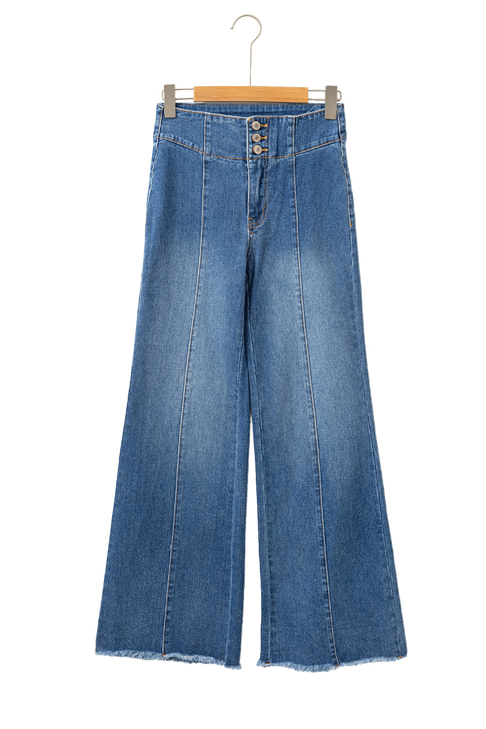 Sail Blue High Waist Jeans With Button Fly And Raw Hem