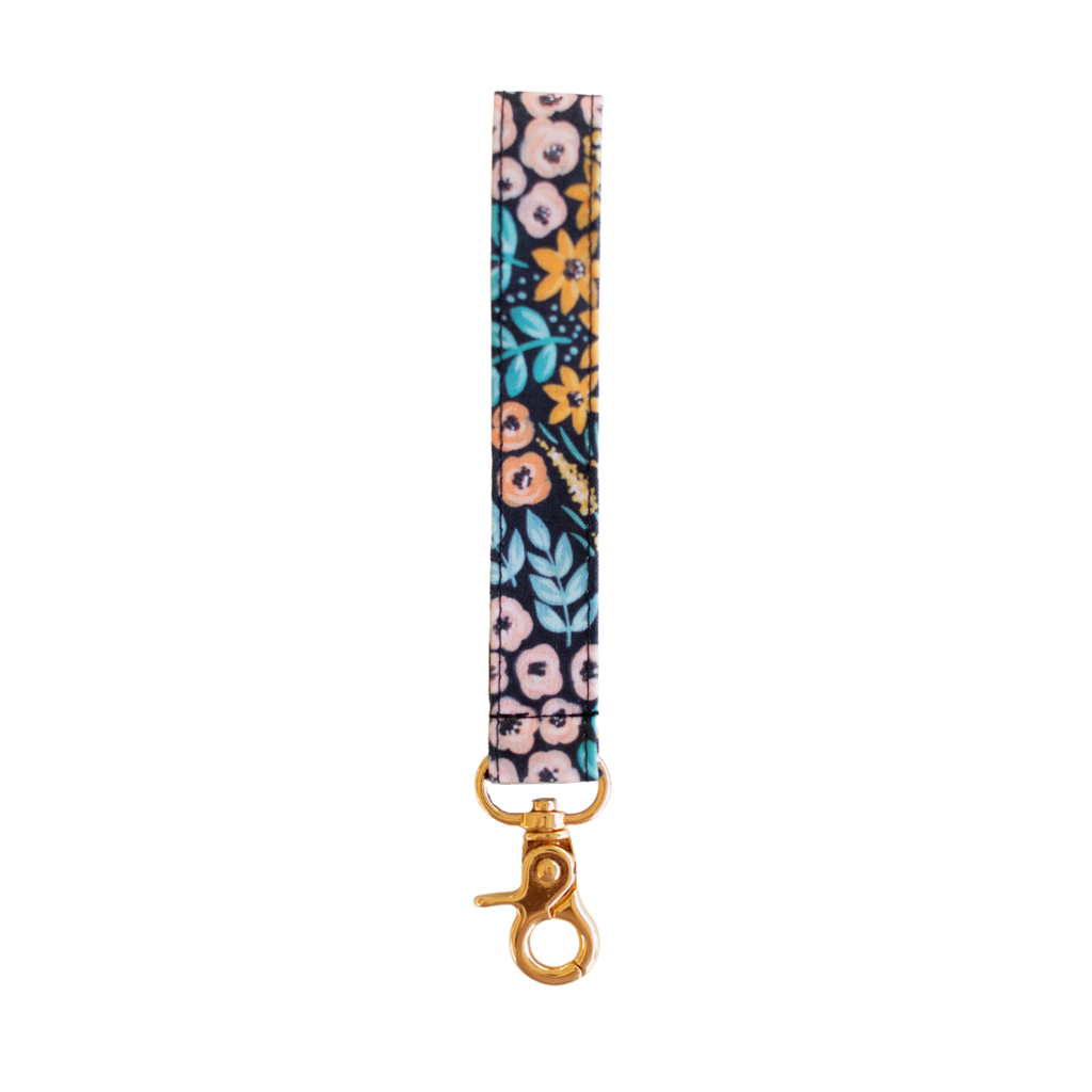 Black Floral Wristlet Keychain