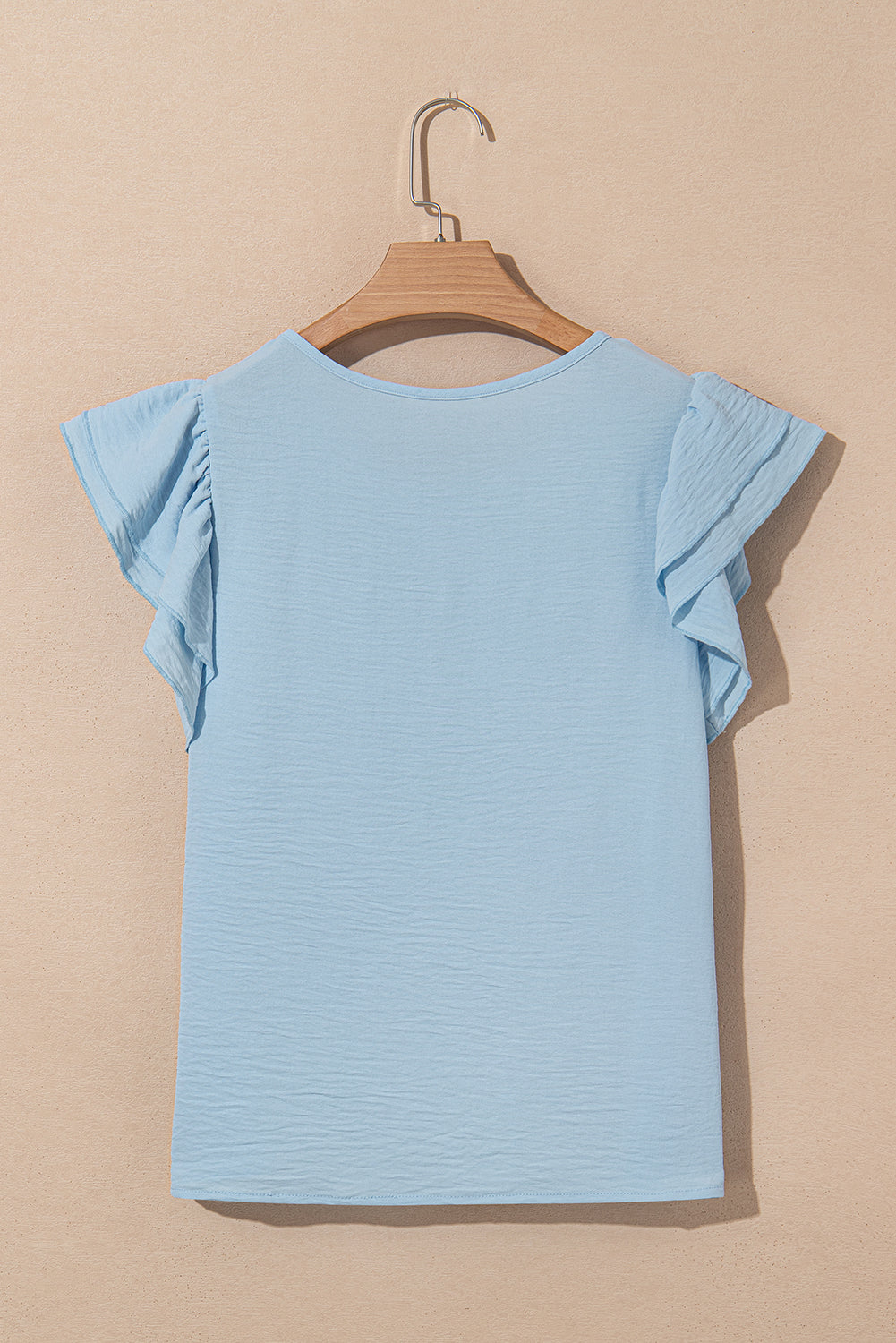 Aqua Ruffle Sleeve Blouse - Clearly Aqua Solid Color Crinkled Top