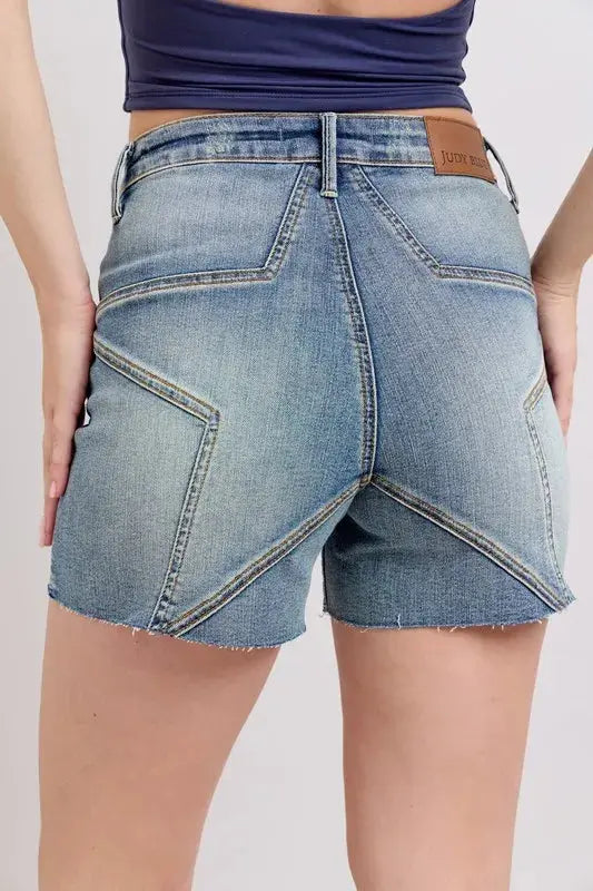 Judy Blue Jeans - Plus Size High Waist Star Seam Detail Denim Shorts
