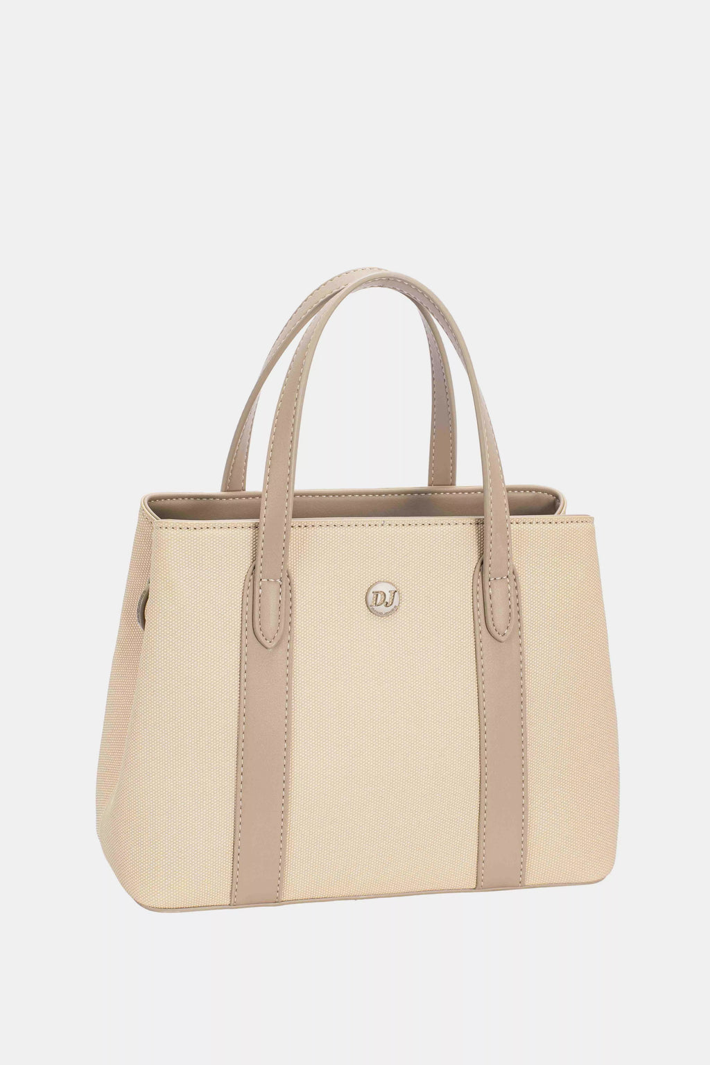 David Jones Canvas Handbag With Leather Trim Beige Taupe