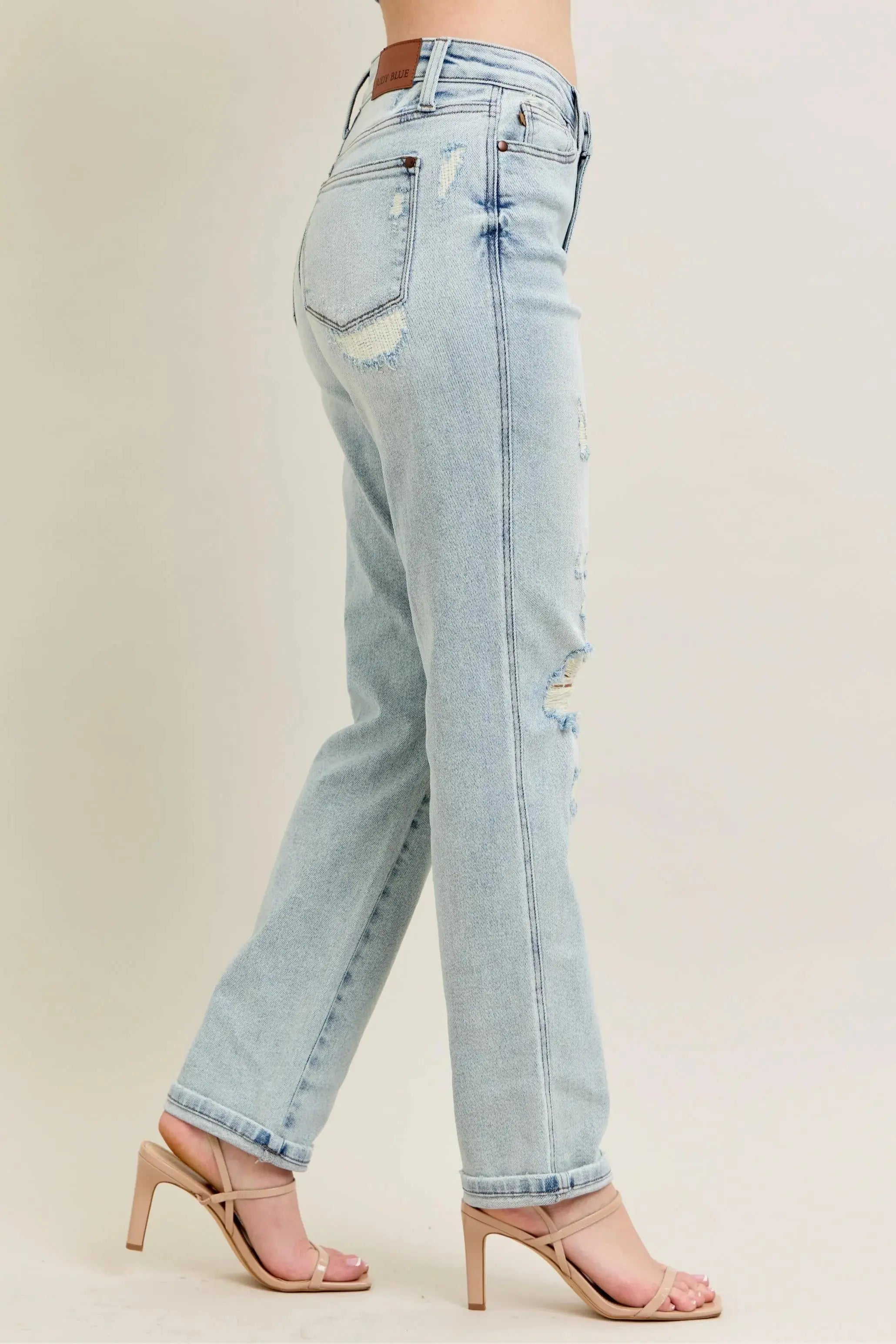 Judy Blue Jeans - Plus Size Mr Repair Stitch Detail Destroy Single Cuff Boyfriend Fit