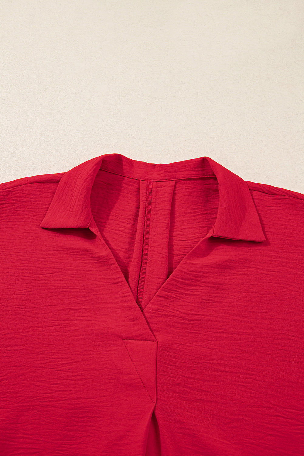 Plus Size Solid Collared V-Neck Smocked 3/4 Sleeve Top